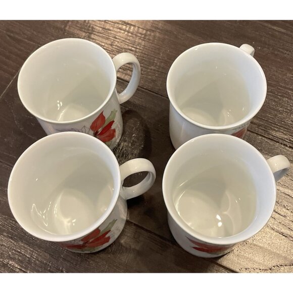Block Spal Watercolors Poinsettia Coffee Tea Mugs Mug 1982 Set Of 4 Vintage - Picture 2 of 5